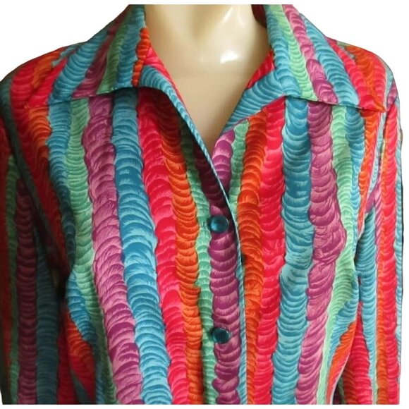Vintage 1970s Pykettes Striped Top Womens Medium Collared Wild Print - Picture 1 of 7